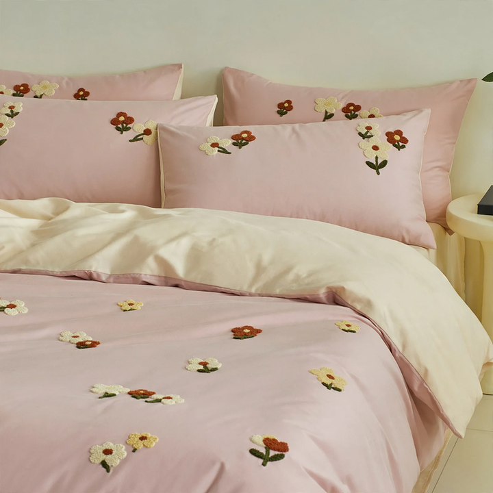 Cotton bedding set, 4 pieces, floral pattern