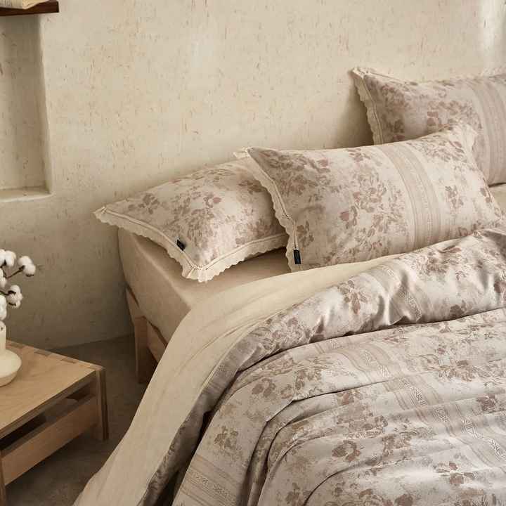 Cotton-Linen Bedding Set, 4-piece, Floral Pattern