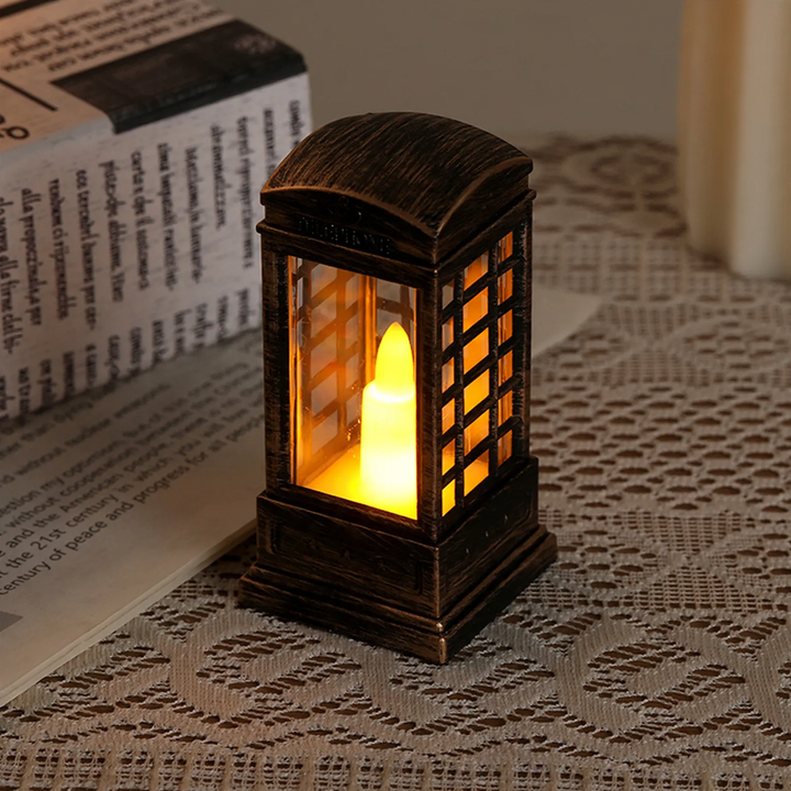 Decorative phone booth lantern with LED light