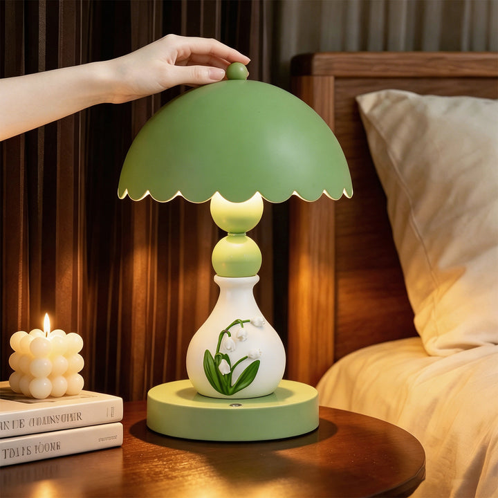 Lily of the Valley table lamp, French bas-relief design