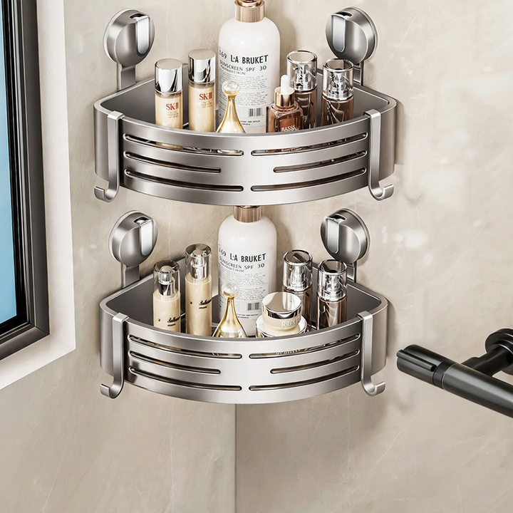 Triangle corner shelf with suction cup for the bathroom, model 035-023-A