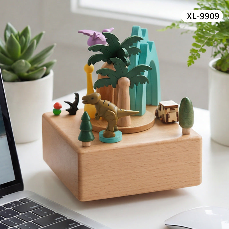 Wooden music box with pull toy motif