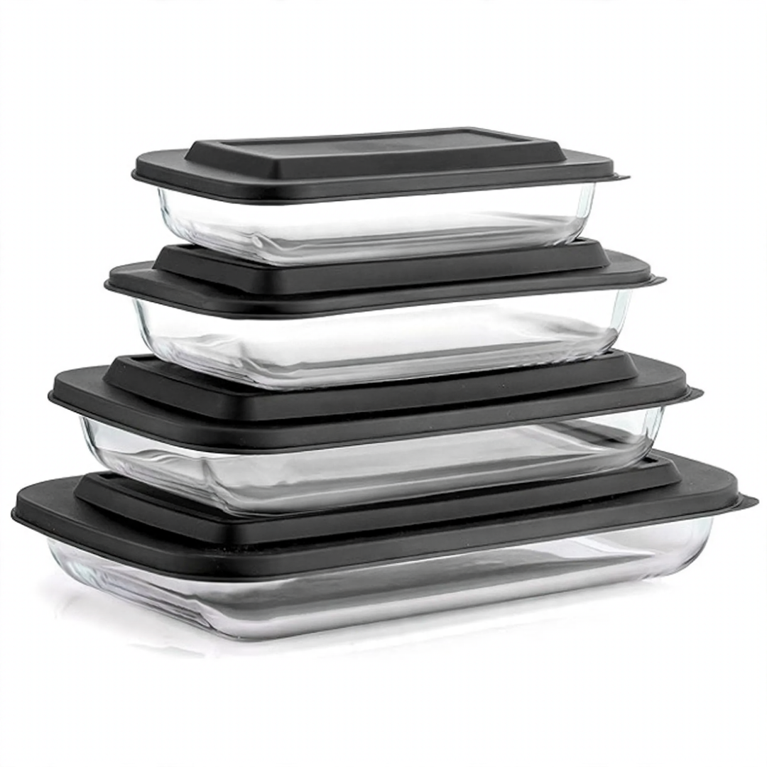 Glass baking tray made of borosilicate glass, rectangular