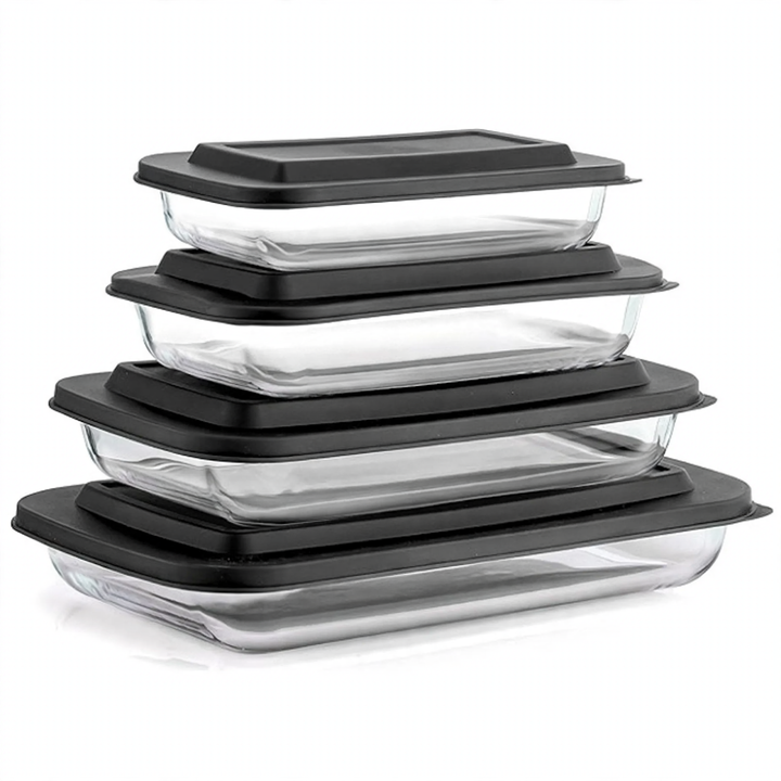 Glass baking tray made of borosilicate glass, rectangular