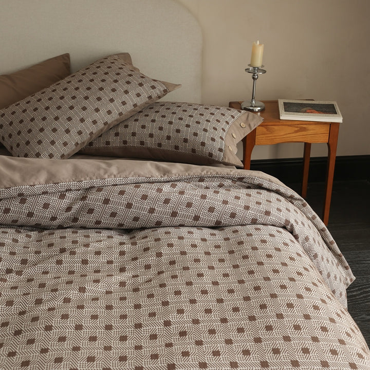 Cotton bedding set, houndstooth pattern, brushed