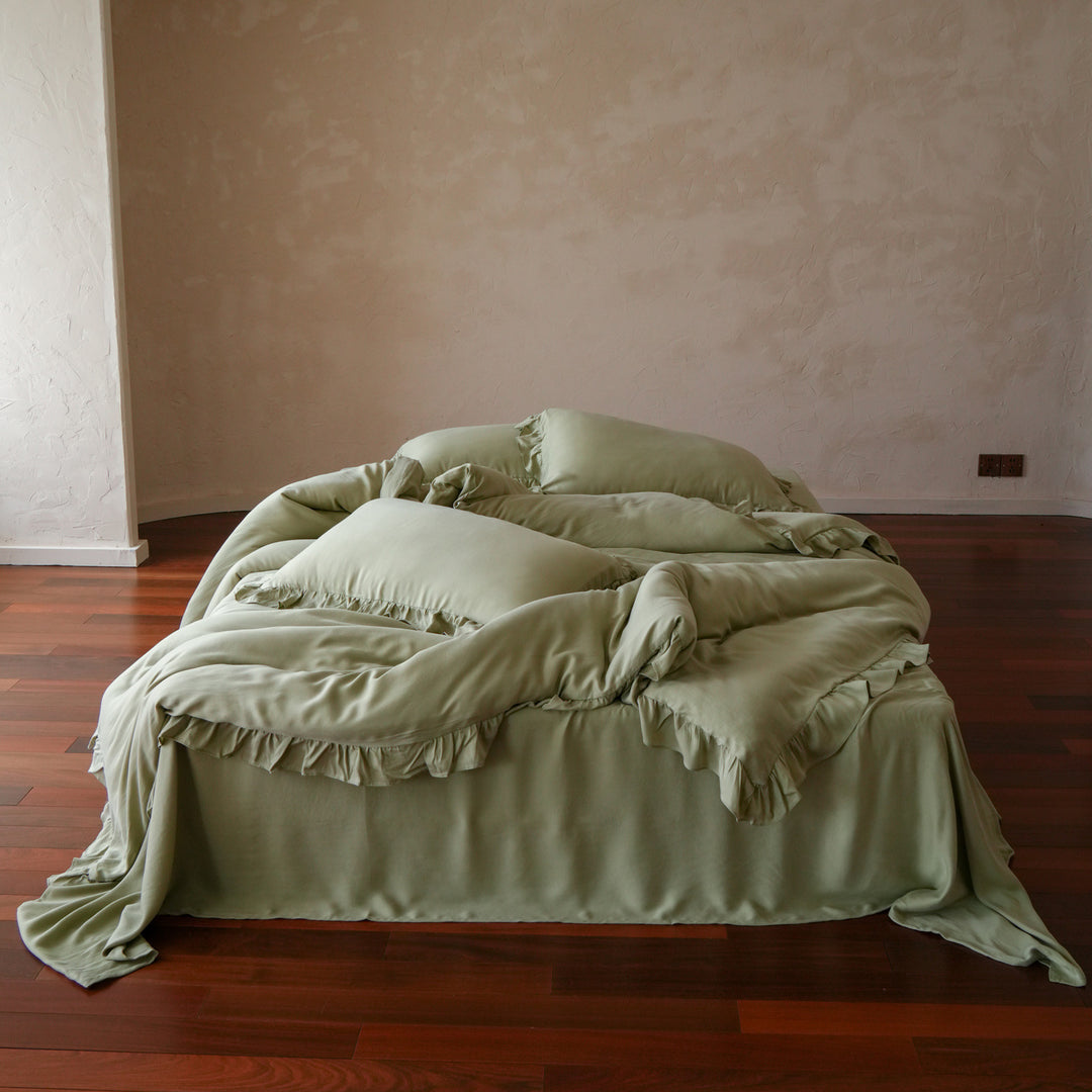 Tencel bedding set, 4-piece, with ruffles