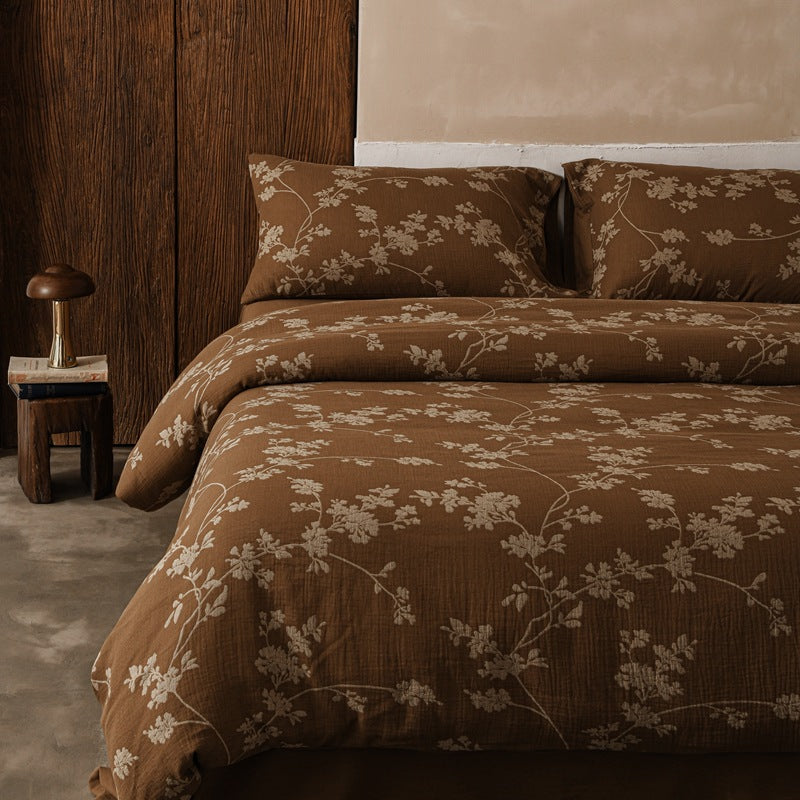 Cotton bedding set, 4-piece, hibiscus pattern