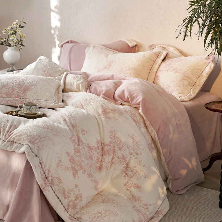 Quilted bed linen set made from milk fibers, winter