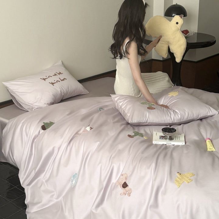 Cotton bedding set, 4-piece, with motifs
