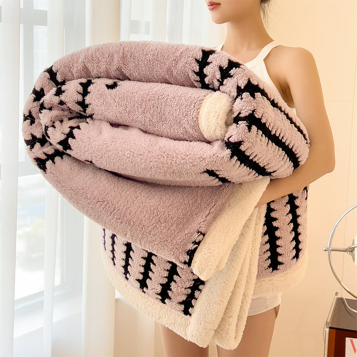 Milk fiber fleece throw blanket, geometric pattern, various sizes