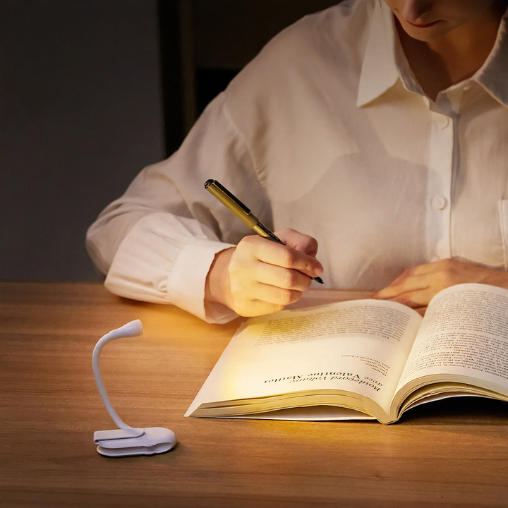 Compact LED clip lamp for nightstand and travel