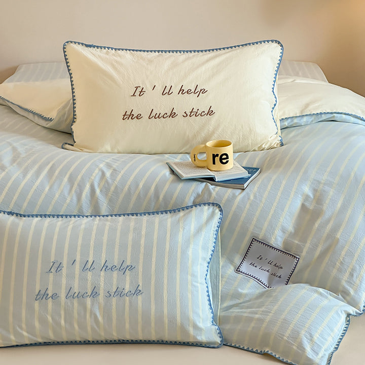 Cotton bedding, 4-piece, striped pattern