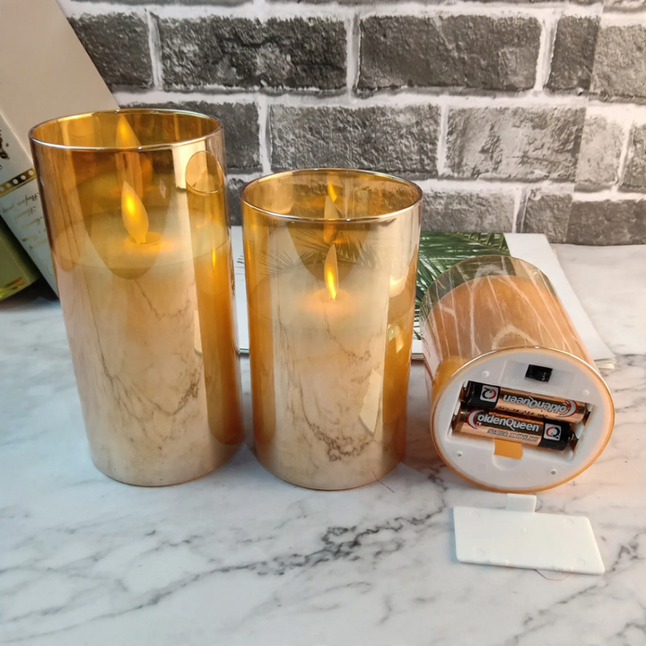 LED Glass Candle with Gold Finish