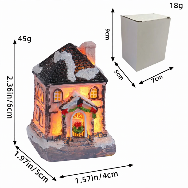 Illuminated Miniature Christmas House with Snow Landscape