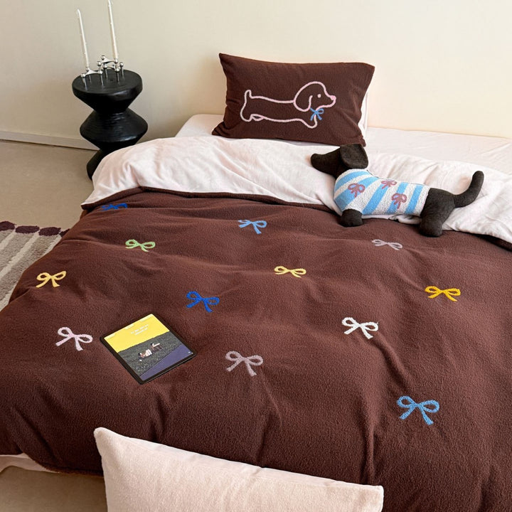 Milk fleece bedding set, cartoon design, winter