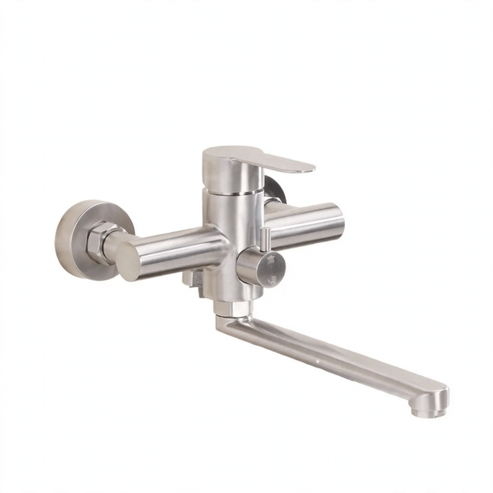 Wall-mounted mixing faucet with swivel outlet