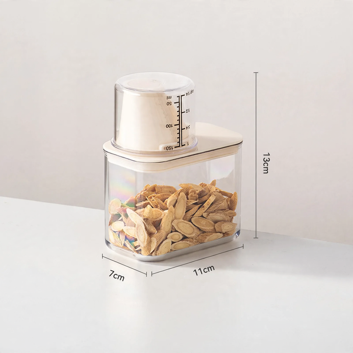 Plastic storage container with measuring scale, square