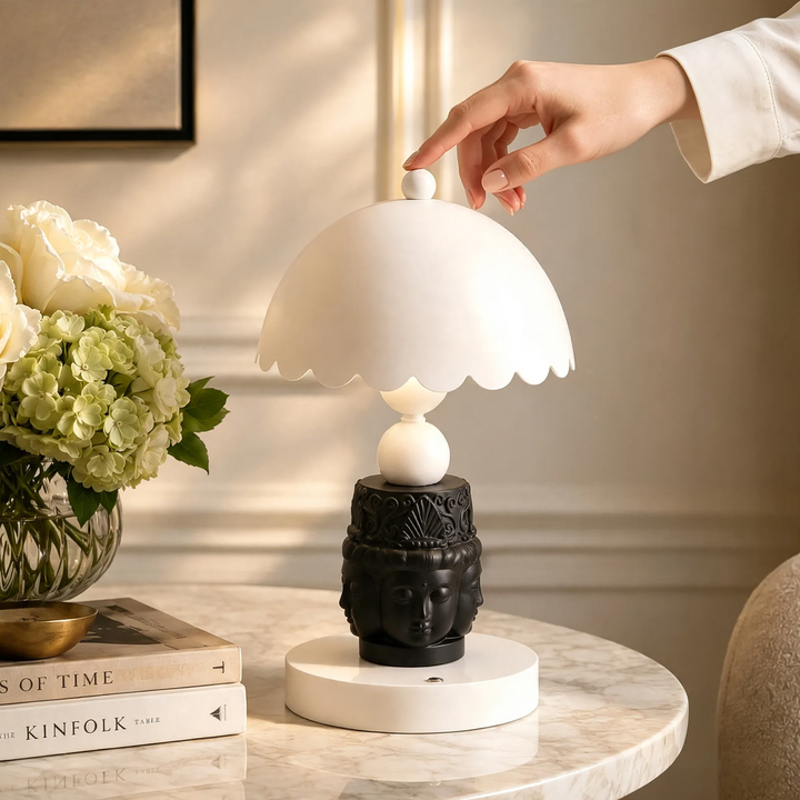 Faceted Buddha Table Lamp, Black-White