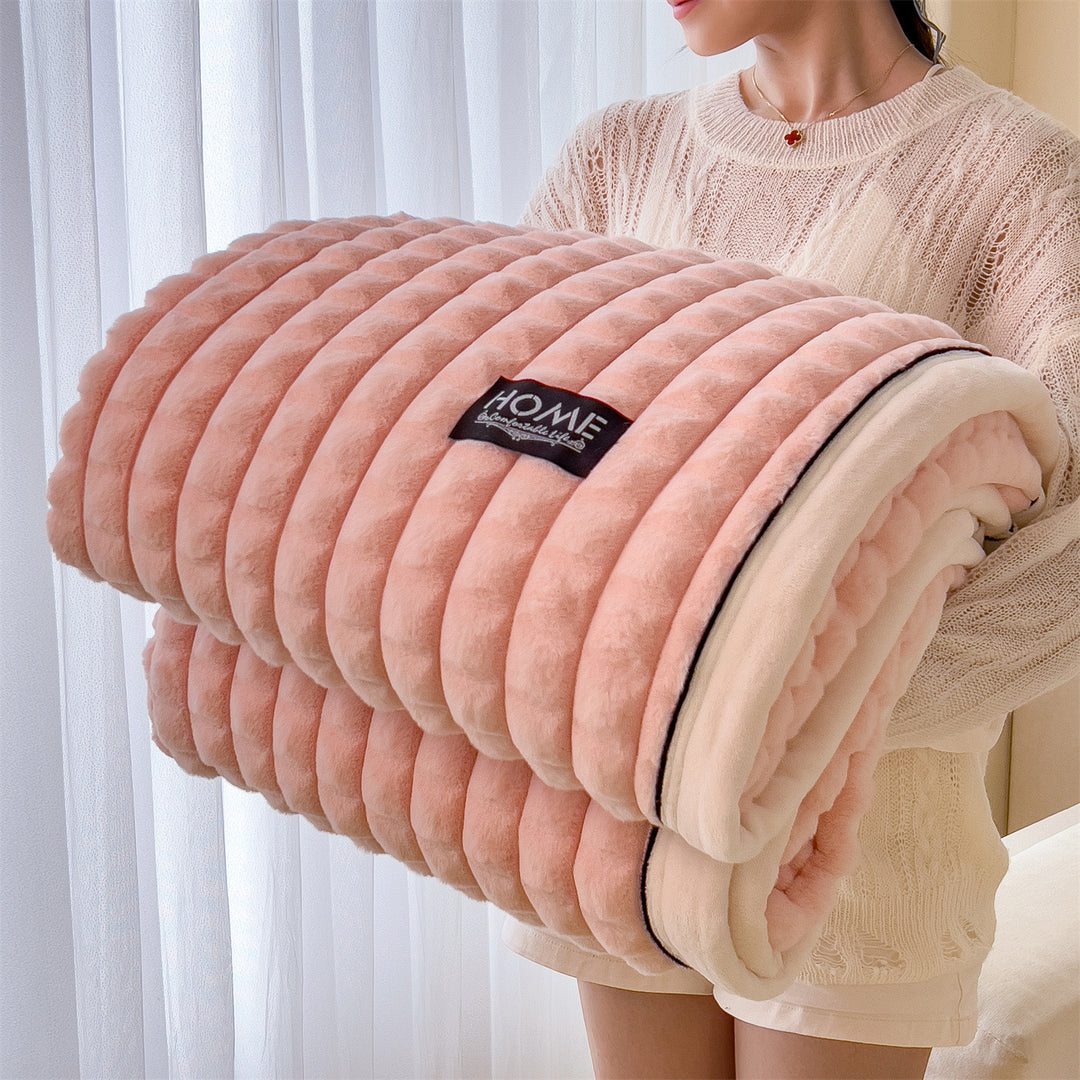 Double-sided rabbit fur imitation blanket