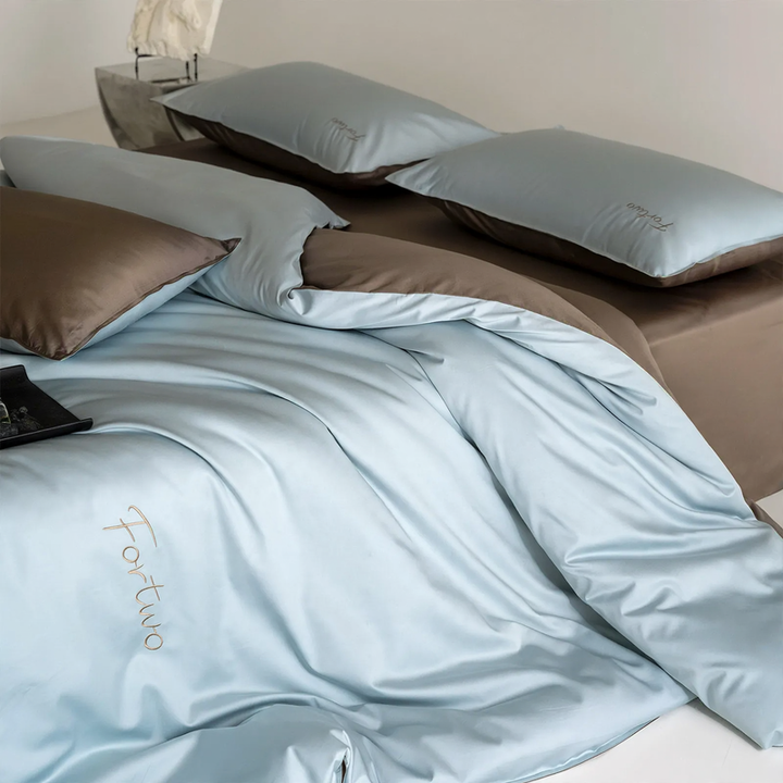 Cotton bedding set, 4-piece, two-tone