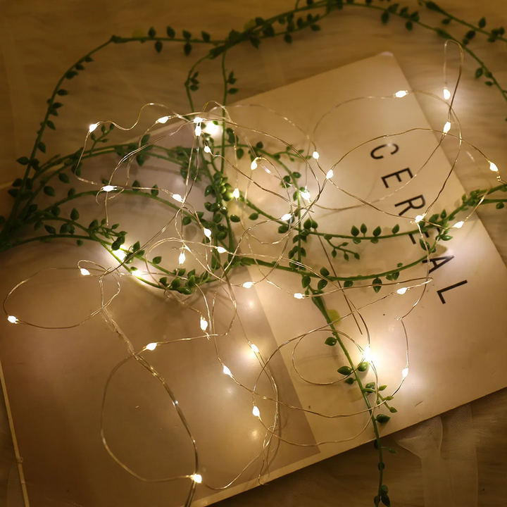 LED Copper Wire String Lights with Coin Cell Battery Pack