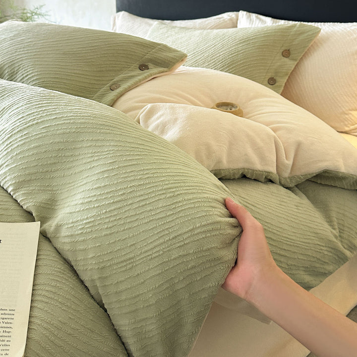 Milk fiber fleece bedding set with embossing, extra heavy