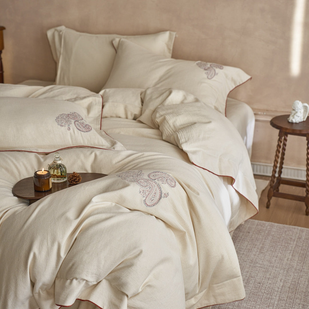 Cotton-linen bed linen, 4-piece, embroidered
