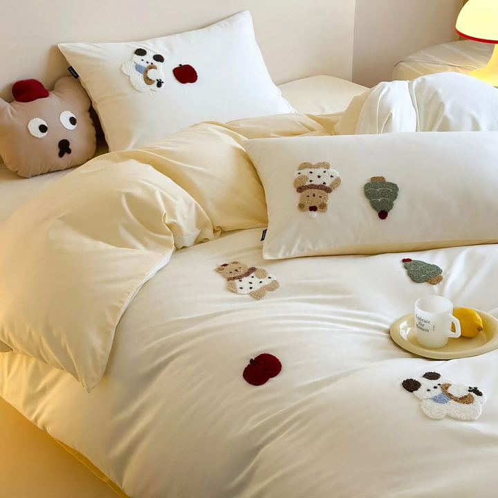 Cotton bed linen set, 4-piece, cartoon embroidery