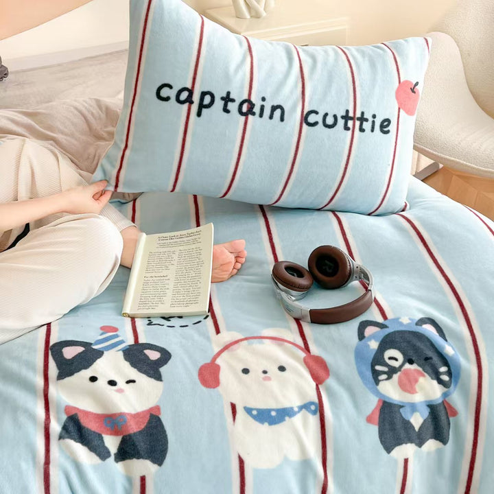 Milk fleece bedding set, cartoon design, warm
