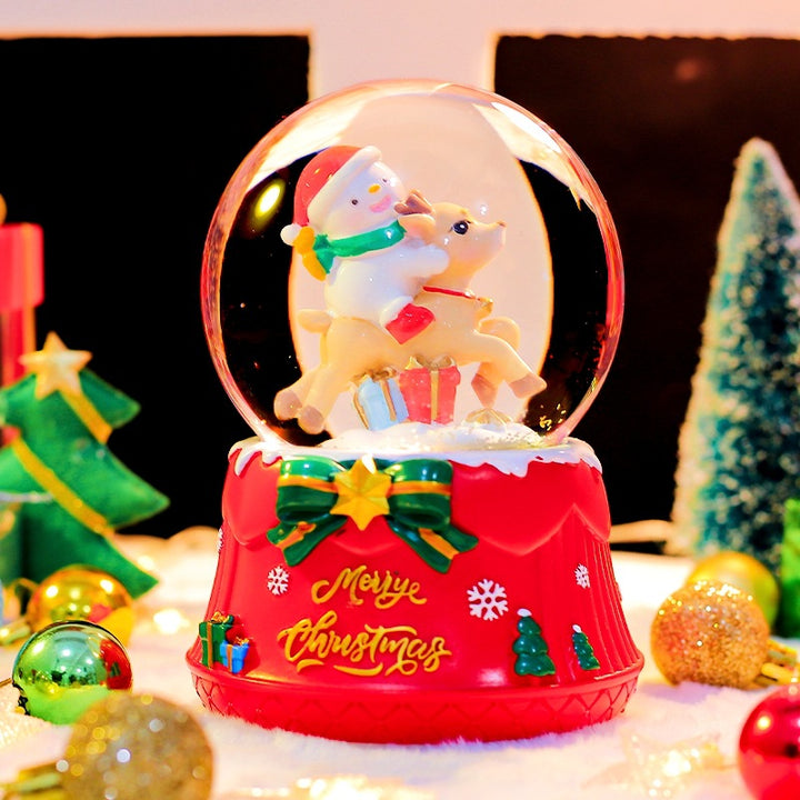 Christmas snow globe with light, music, and snow effect