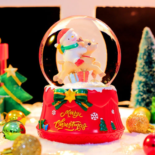 Christmas snow globe with light, music, and snow effect