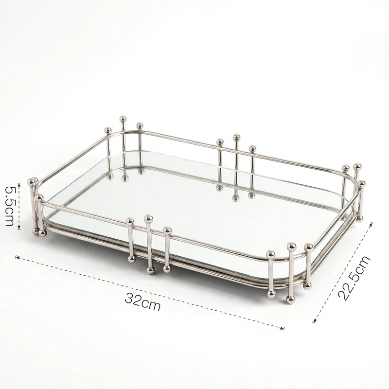 Metallic mirror tray with pearl details, Nordic