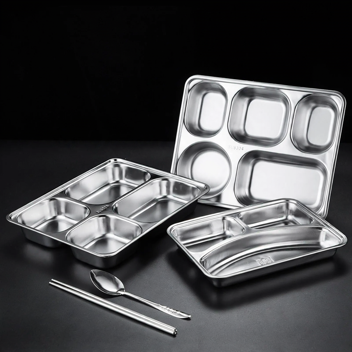 Stainless steel tray with compartments, square