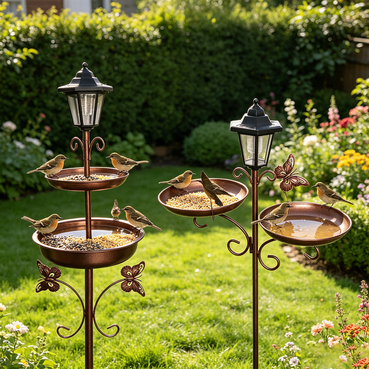 Solar Birdbath and Feeder Station made of Iron