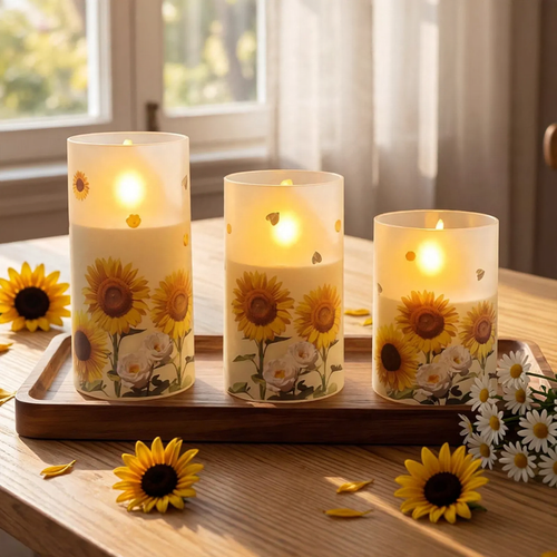 LED Candle Set with Sunflower Design