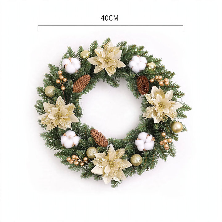 Christmas wreath with balls and flowers, various sizes