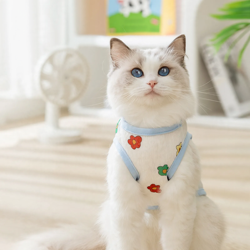 Mesh fabric harness top for cats with leash