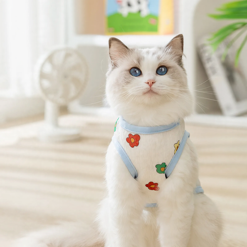 Mesh fabric harness top for cats with leash