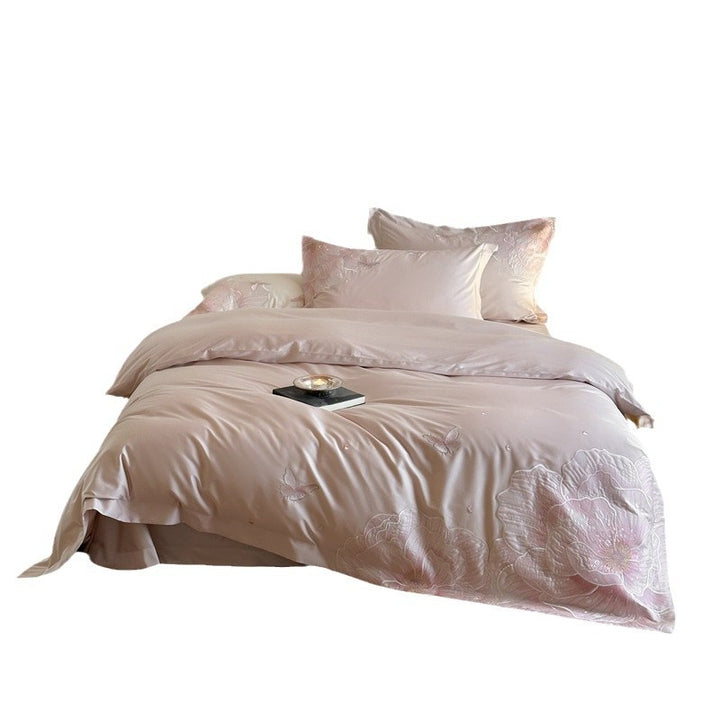 Long-staple cotton bedding set, 4-piece, embroidered, luxury