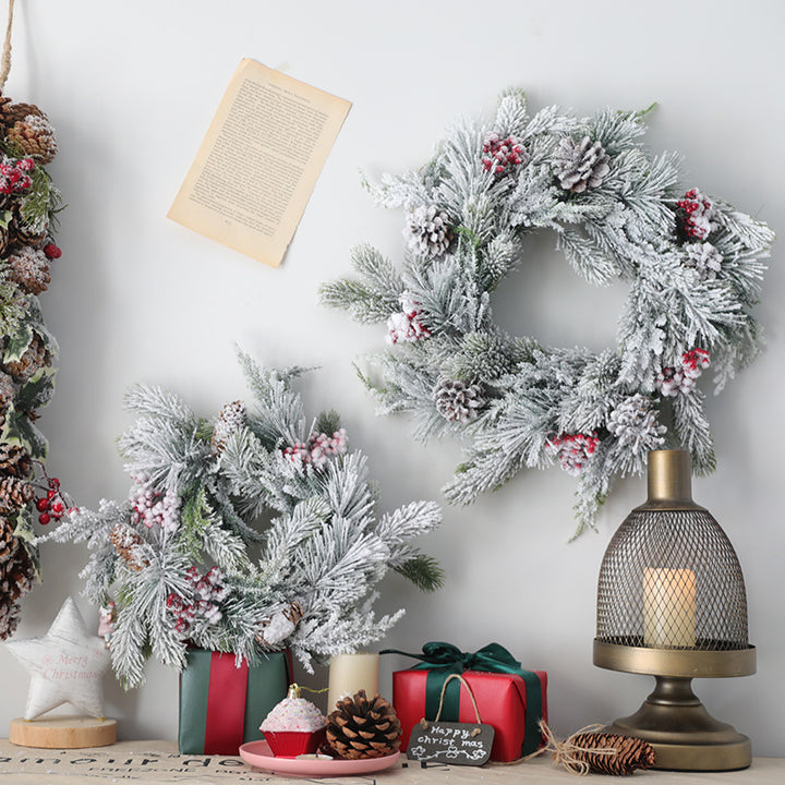 Decorative Christmas wreath in Nordic style with snow look