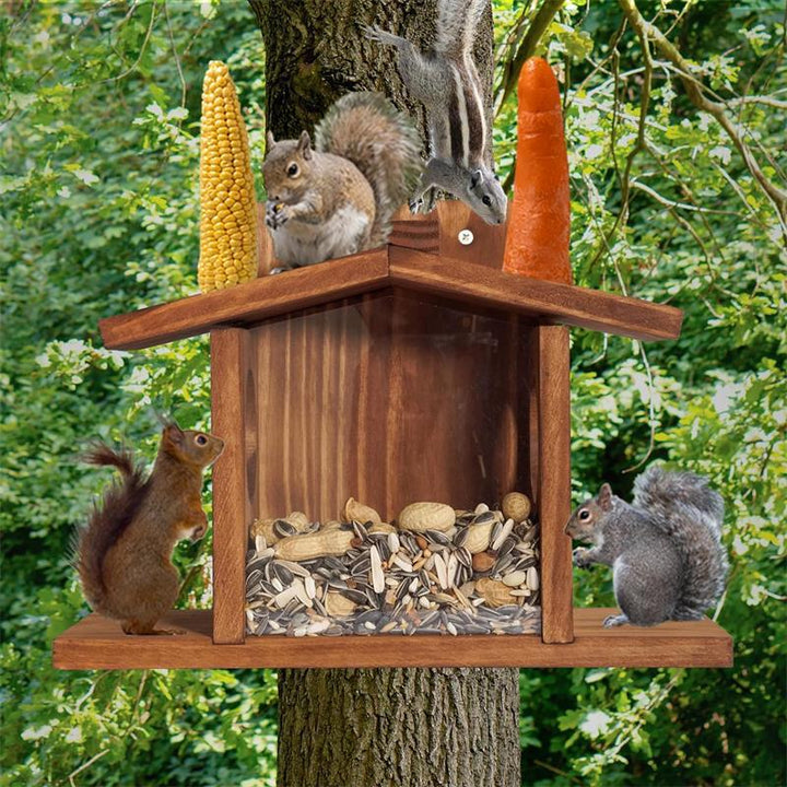 Wood feeder station for squirrels
