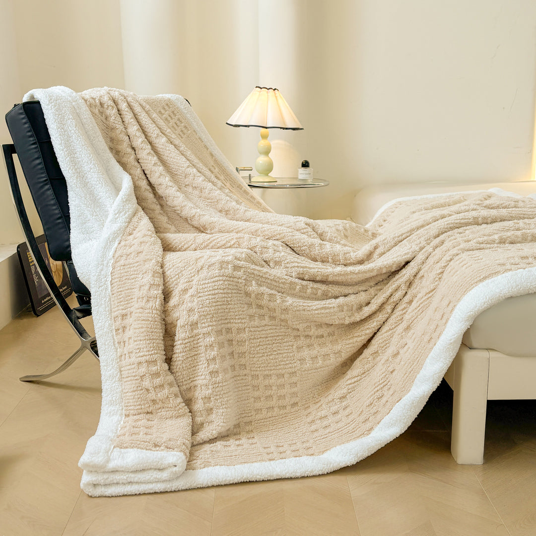 Versatile coral fleece blanket with relief pattern