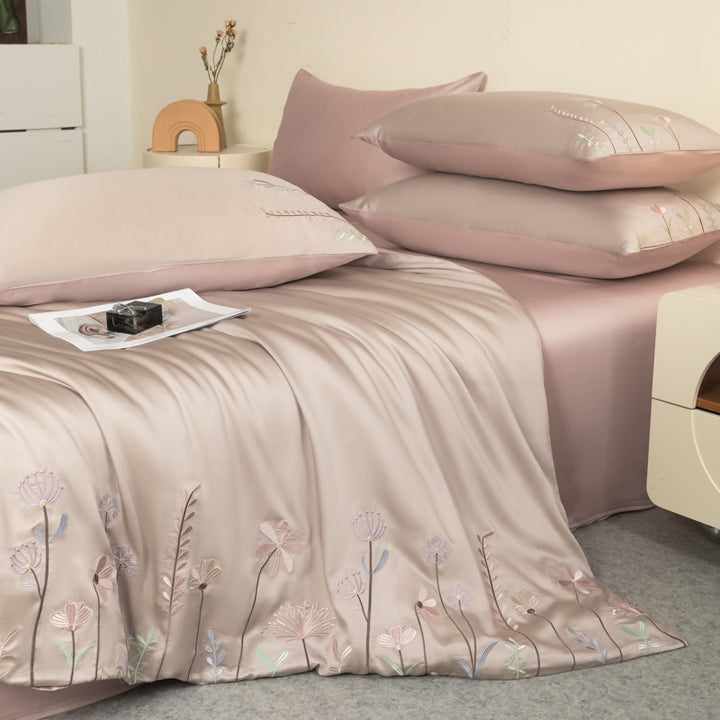 Lyocell bedding set, 4-piece, embroidered