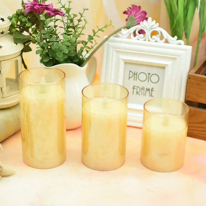 LED real wax candle with glass housing and remote control