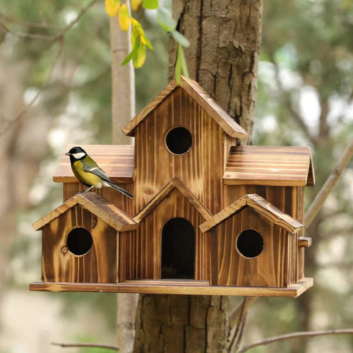 Rustic birdhouse made of pine wood