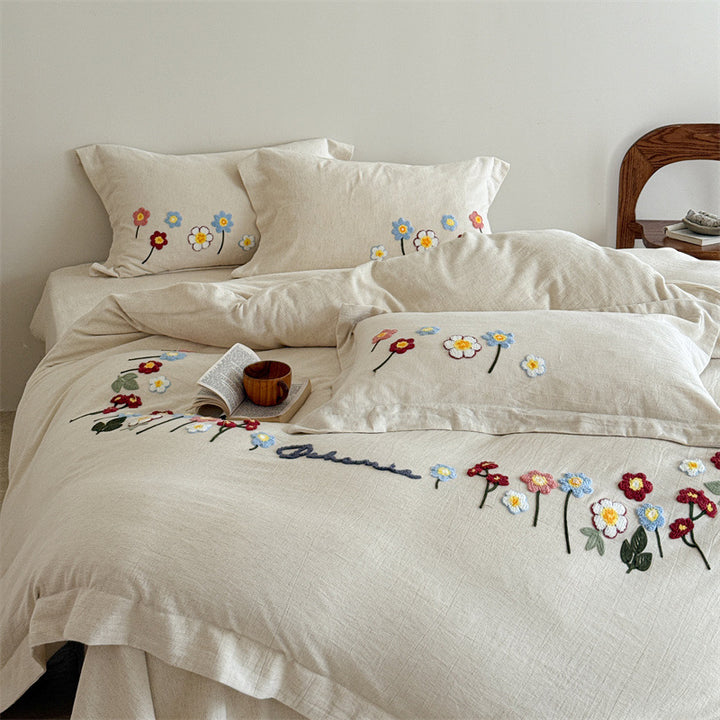 Cotton-linen bed linen, 4-piece, embroidered