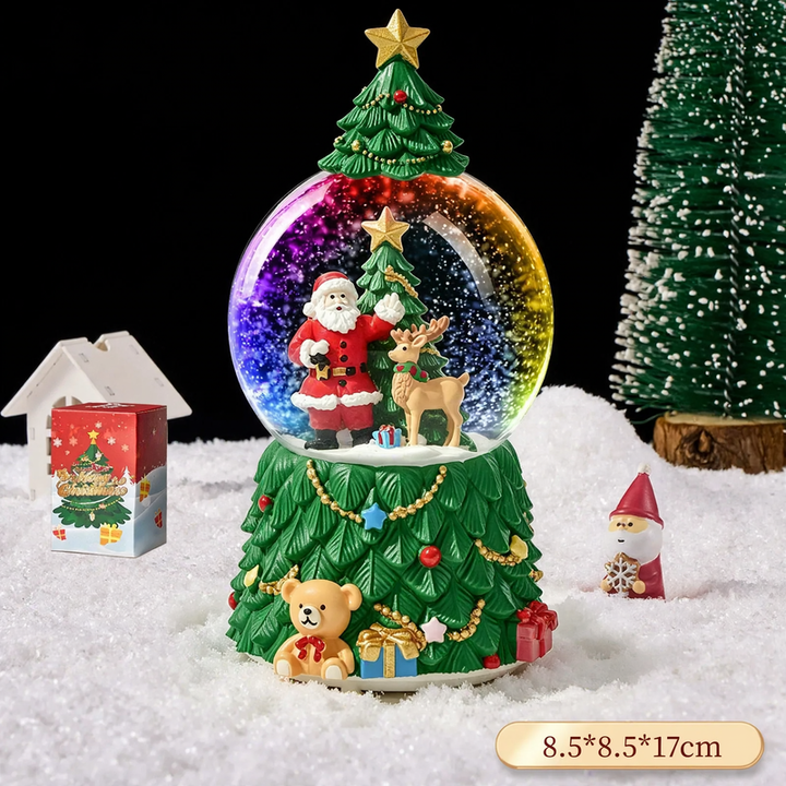 Christmas snow globe with music box and carriage design