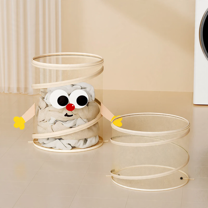 Foldable laundry collector, round, with lid