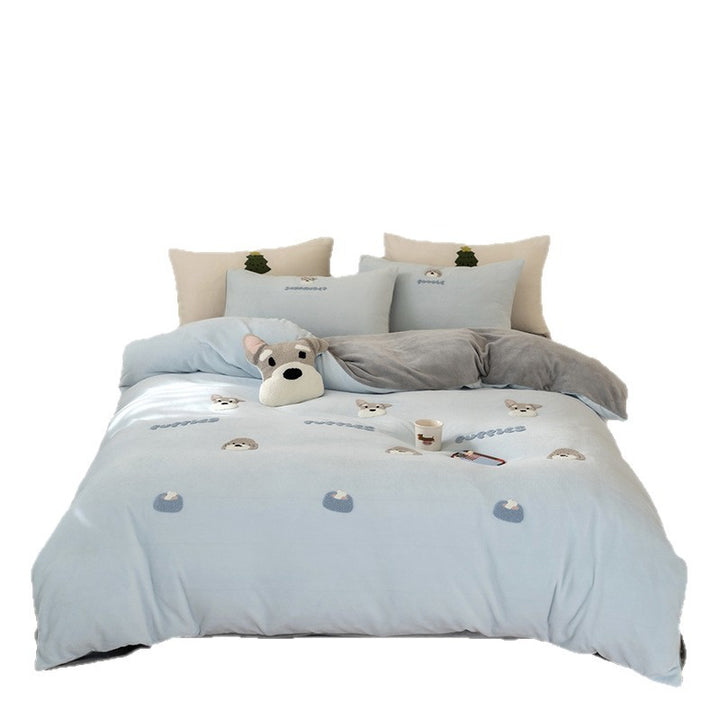 Cartoon-milk fiber bedding set, 4-piece, warming