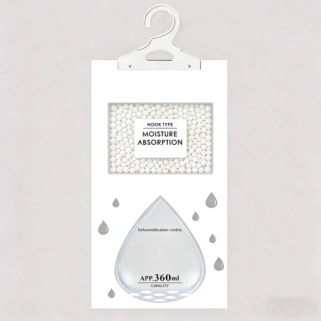 Hanging dehumidifying bag against moisture